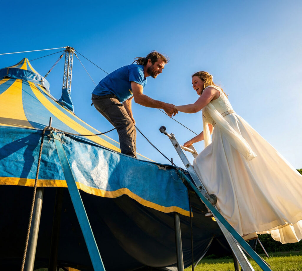 mariage maeriee echelle monte chapiteau toile