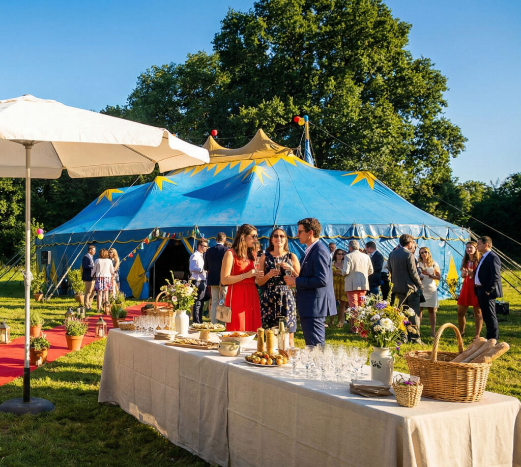 mariage table convices devant chapiteau soleil